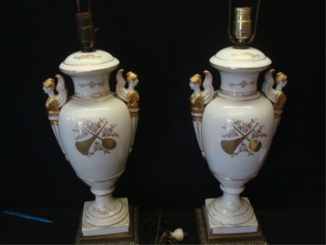 Appraisal: Pair of Porcelain Gilt Decorated Urn Form Lamps Dimensions Porcelain