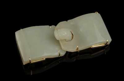 Appraisal: A Carved Jade Buckle Set as a Brooch Pendant in