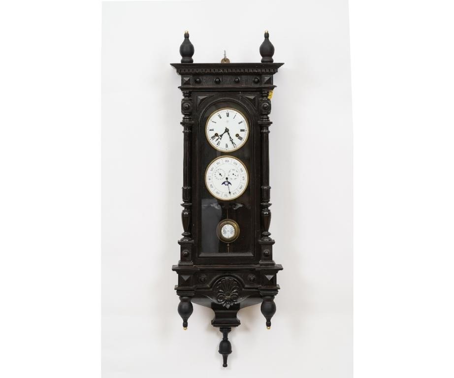 Appraisal: Jadeite Vienna regulator clock with double porcelain dial and calendar