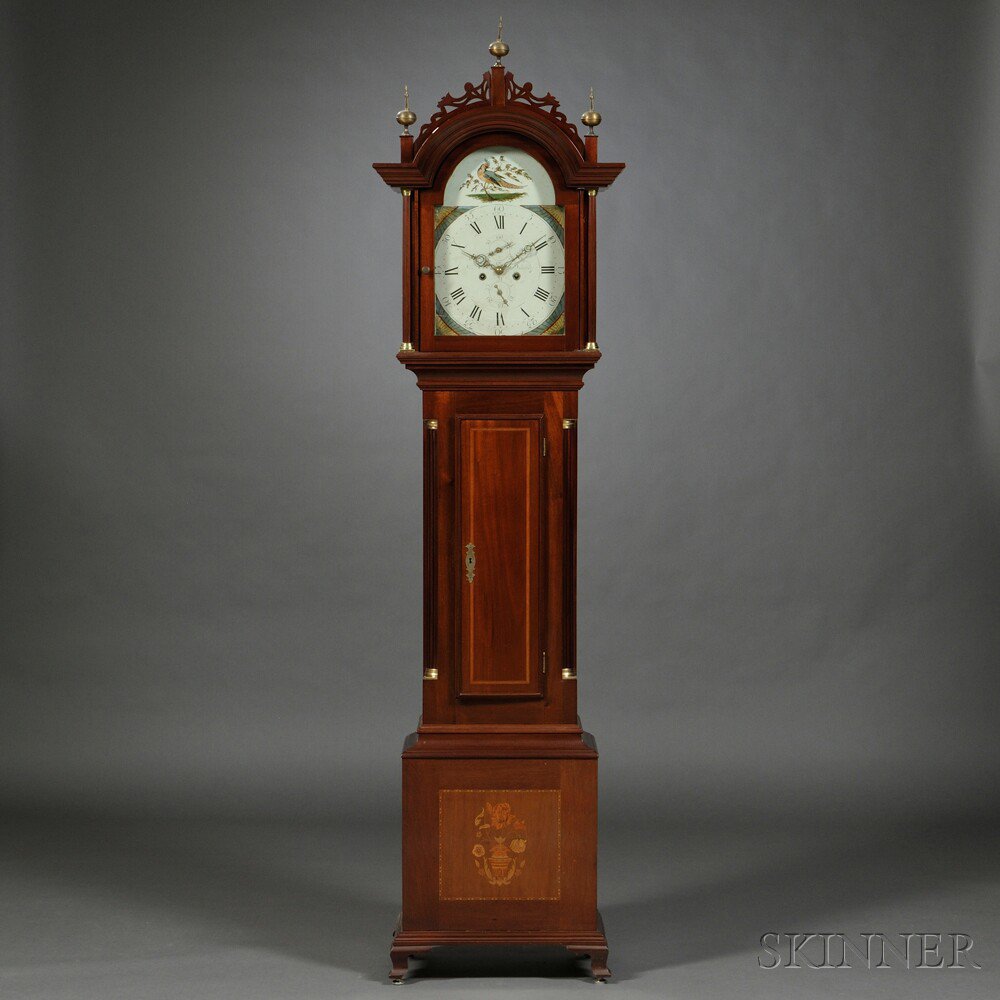 Appraisal: Mahogany Tall Clock c fret-top case with freestanding fluted columns