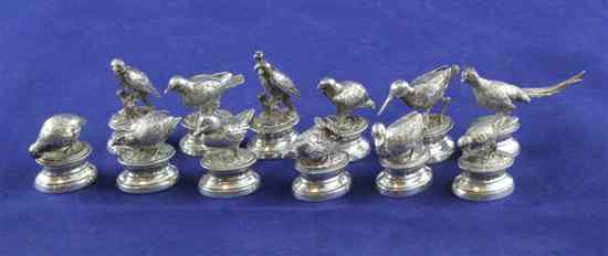 Appraisal: Twelve modern silver novelty menu holders modelled as game birds