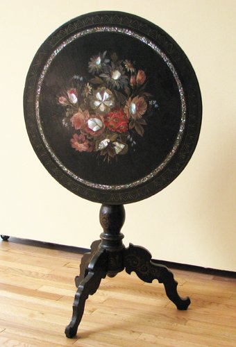 Appraisal: Artist Title Papier Mache flip-top table on tripod base with