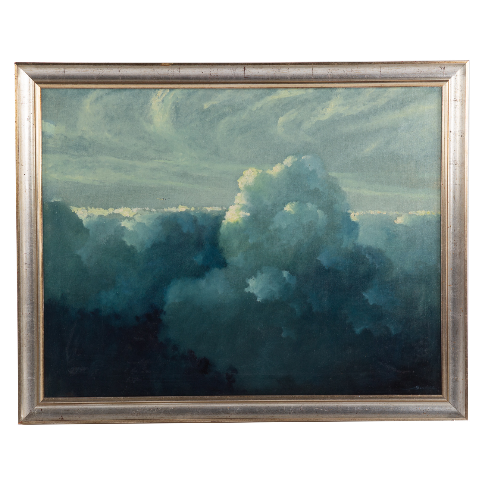 Appraisal: ERIC SLOANE CLOUDSCAPE WITH AIRPLANE OIL ON CANVAS American -