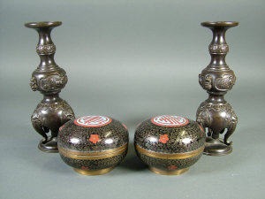 Appraisal: A pair of Chinese bronze vases of triple gourd form