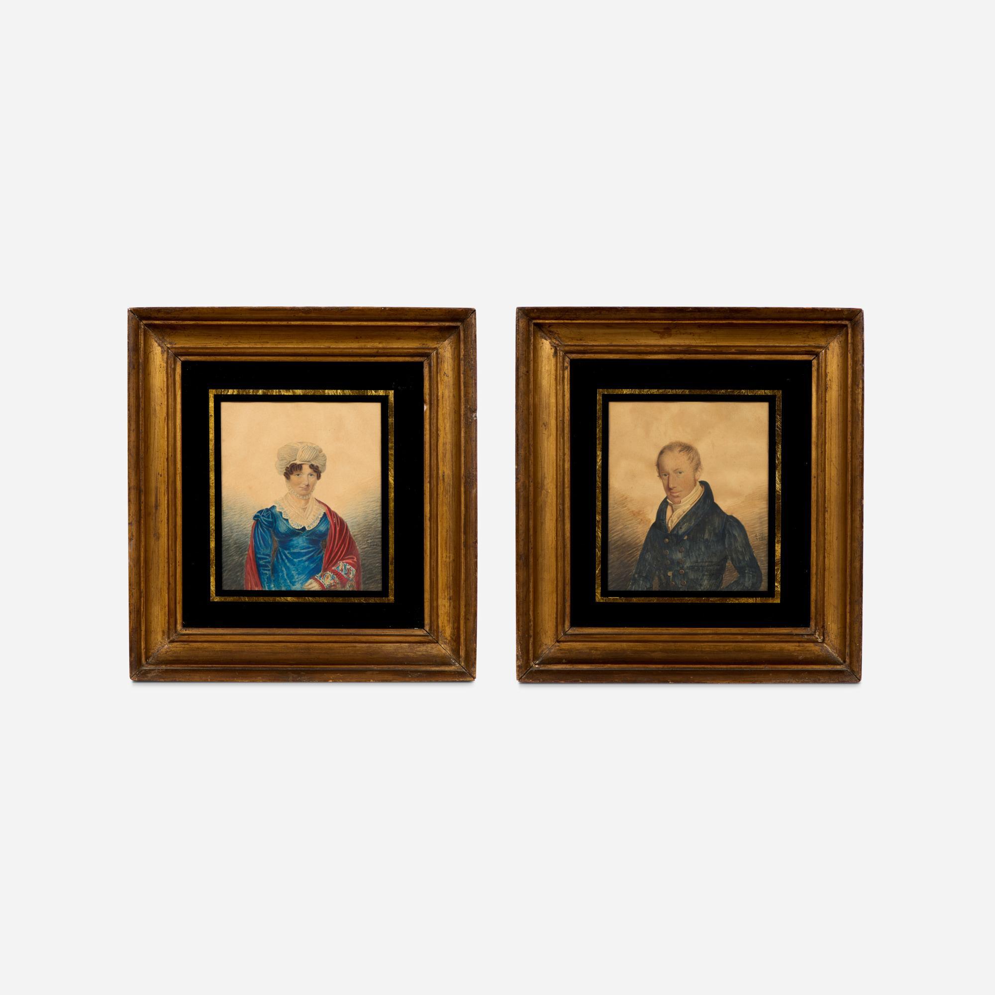 Appraisal: REGENCY WATERCOLOR PORTRAITS PAIR DATED A fine matching pair of