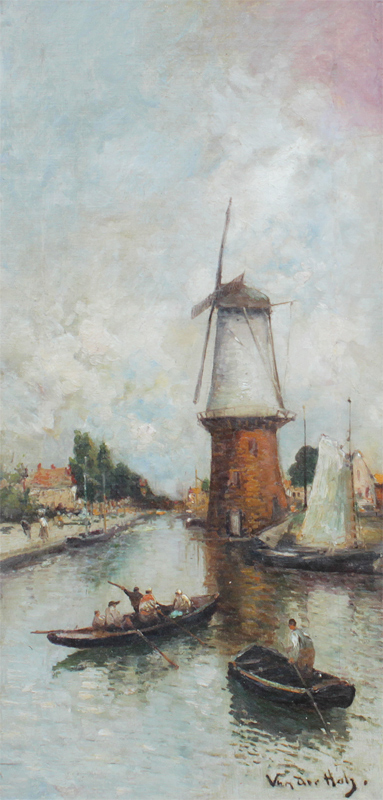 Appraisal: VAN DER HOLZ DUTCH CANAL SCENE PAINTING Oil Canvas ''