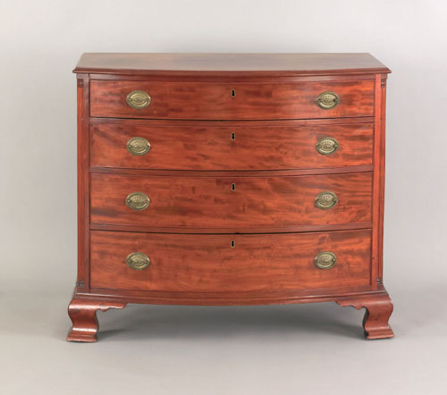 Appraisal: Pennsylvania Chippendale mahogany bowfront chest of drawers late th c