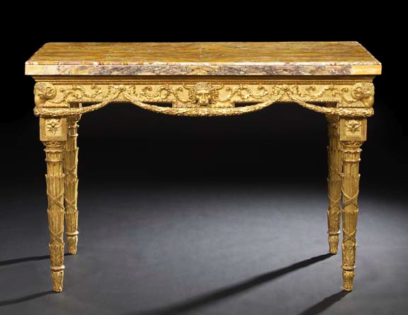 Appraisal: Louis XVI-Style Giltwood and Marble-Top Console Table mid- th century