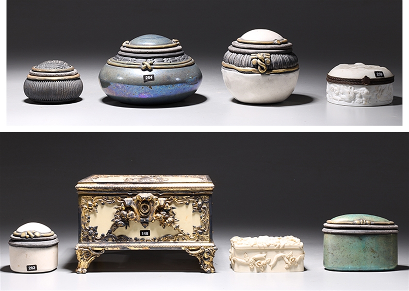 Appraisal: group of decorative boxes including French bisque porcelain with bronze