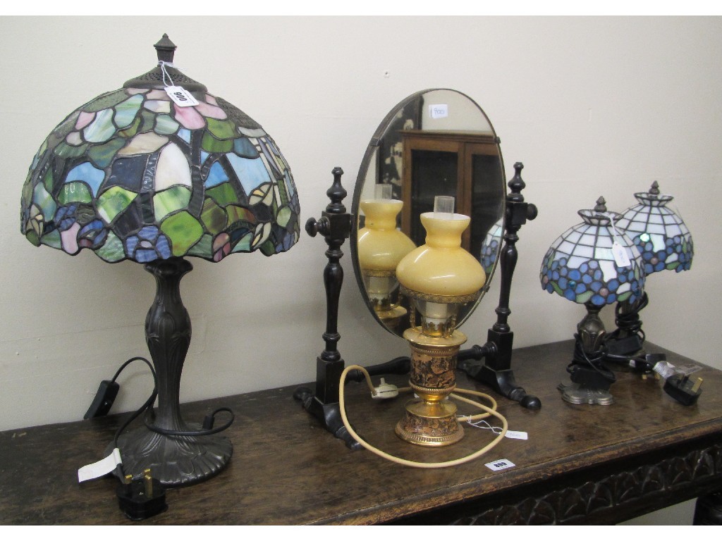 Appraisal: Three reproduction table lamps with shades another and a dressing