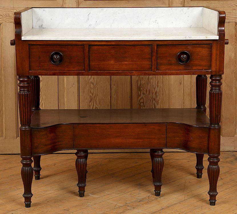 Appraisal: TH CENTURY MAHOGANY WASH STAND MARBLE TOP A nineteenth century