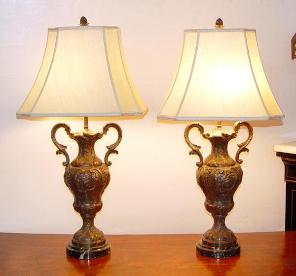 Appraisal: PAIR DECORATIVE MARBLE BASE BRONZED TABLE LAMPS This lot will