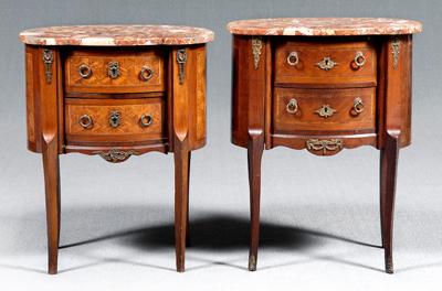 Appraisal: Two similar kidney form side commodes each with variegated red