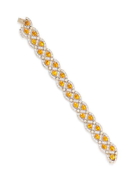 Appraisal: Sale Lot A Yellow Gold Yellow Sapphire and Diamond Bracelet