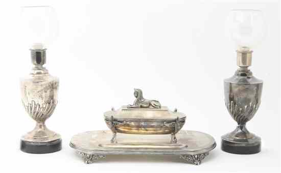 Appraisal: A Pair of English Silver Mounted Lamps William Hutton Sons