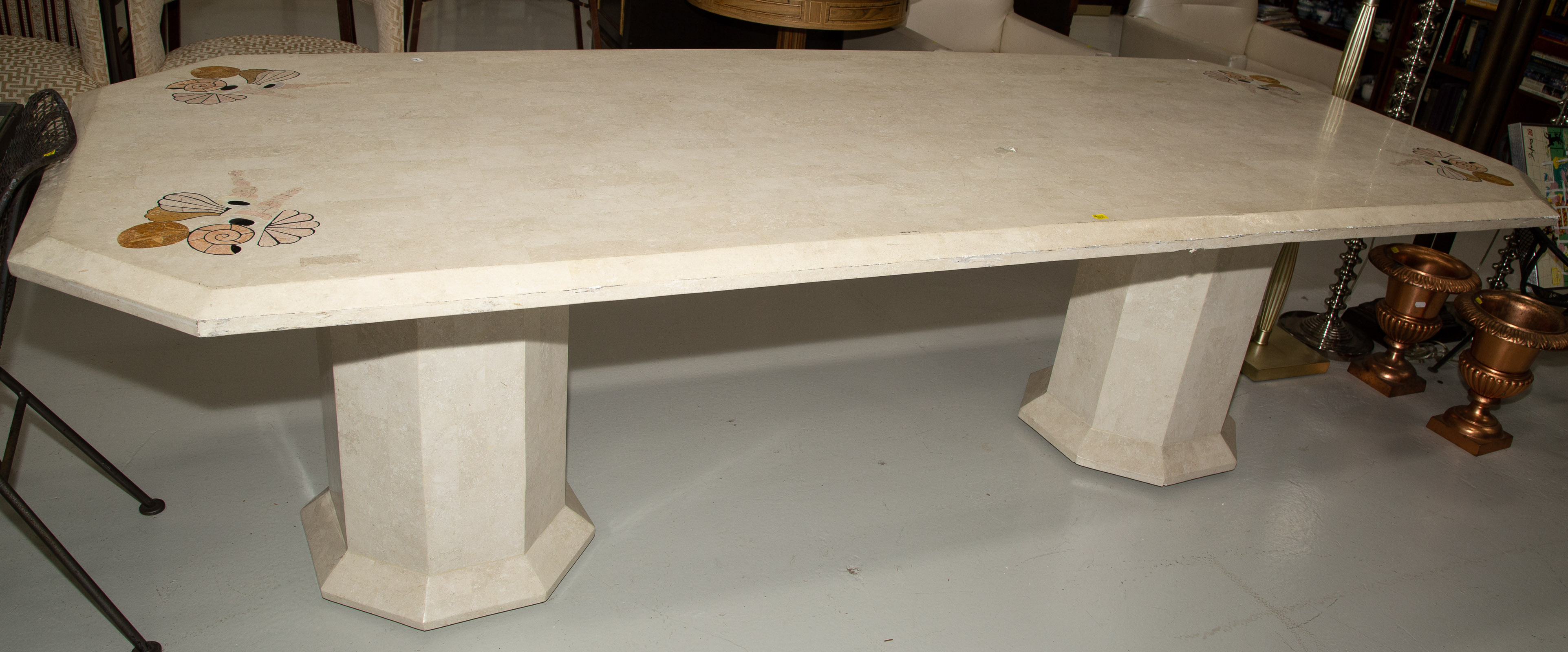 Appraisal: LARGE MODERN STONE VENEER DOUBLE PEDESTAL TABLE in H ft