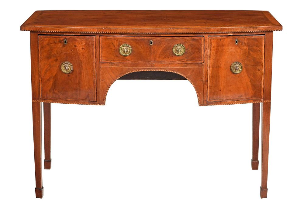 Appraisal: Hepplewhite Figured Mahogany Diminutive Sideboard British th century D shaped