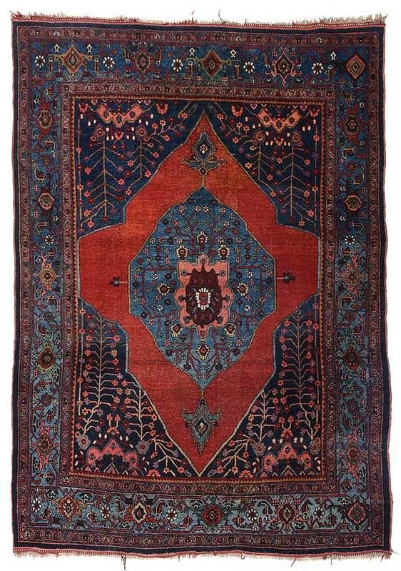 Appraisal: Bidjar Rug circa red field with blue central medallion dark