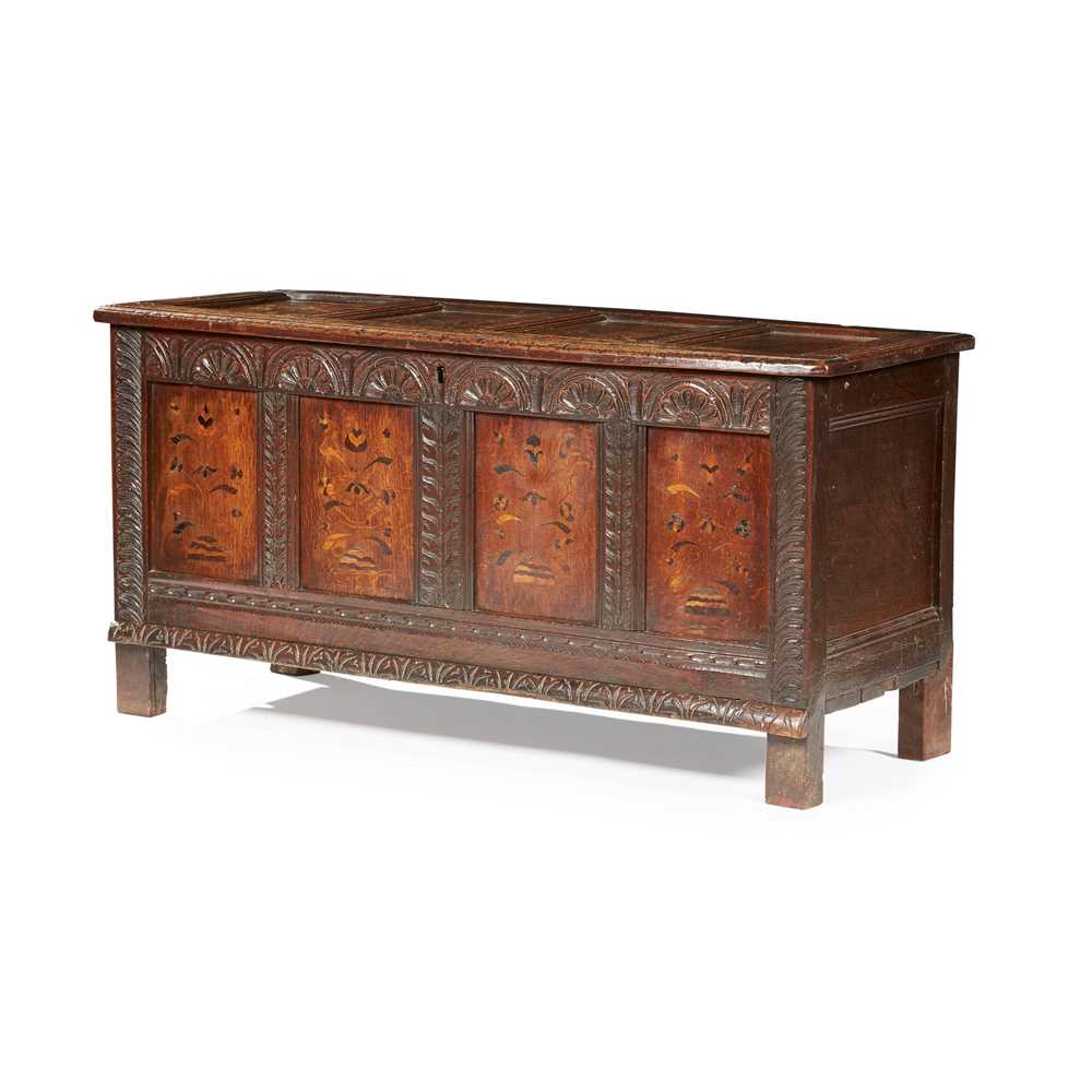 Appraisal: OAK AND MARQUETRY DOWER CHEST NORTH YORKSHIRE TH CENTURY the