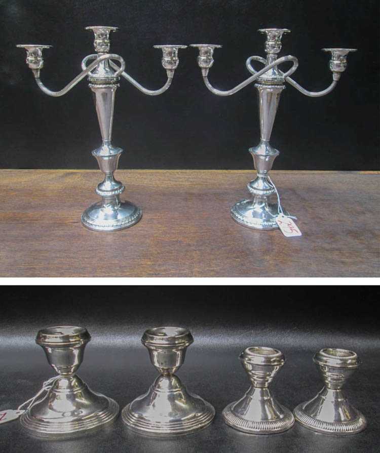 Appraisal: STERLING SILVER CANDELABRA AND CANDLESTICKS ten pieces pair of Crown