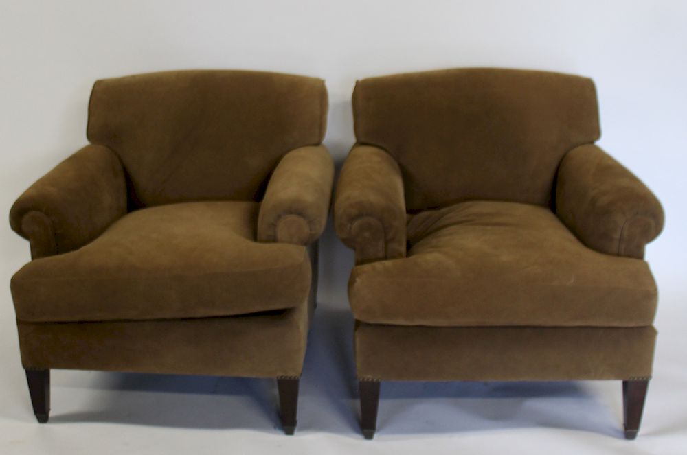 Appraisal: Pair Of Custom Maison Art Suede Upholstered Club Chairs Very