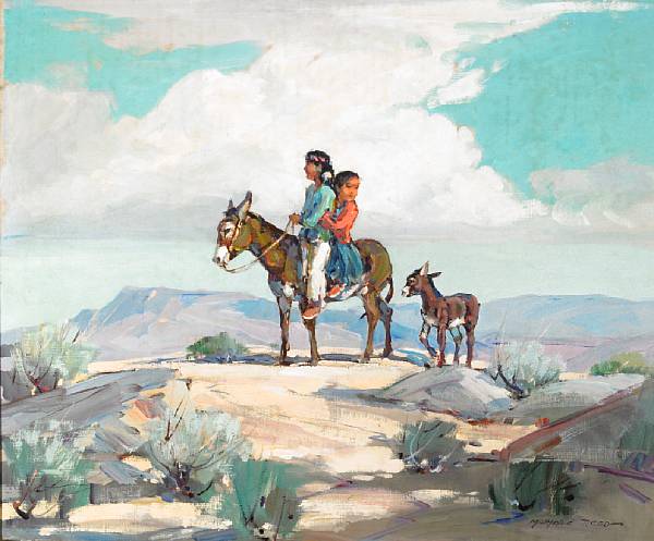 Appraisal: Marjorie Reed - Two Children and Burros signed 'Marjorie Reed'