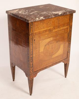 Appraisal: A th Century Continental walnut side cabinet marble topped with