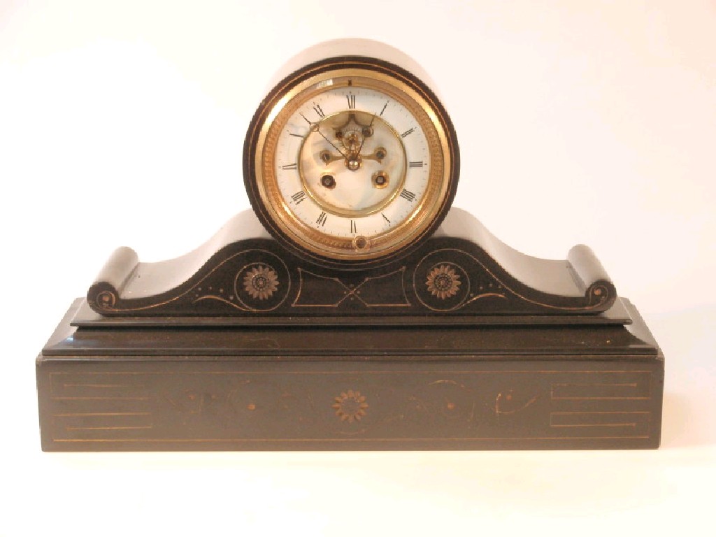 Appraisal: A Victorian black slate cased mantel clock with French eight