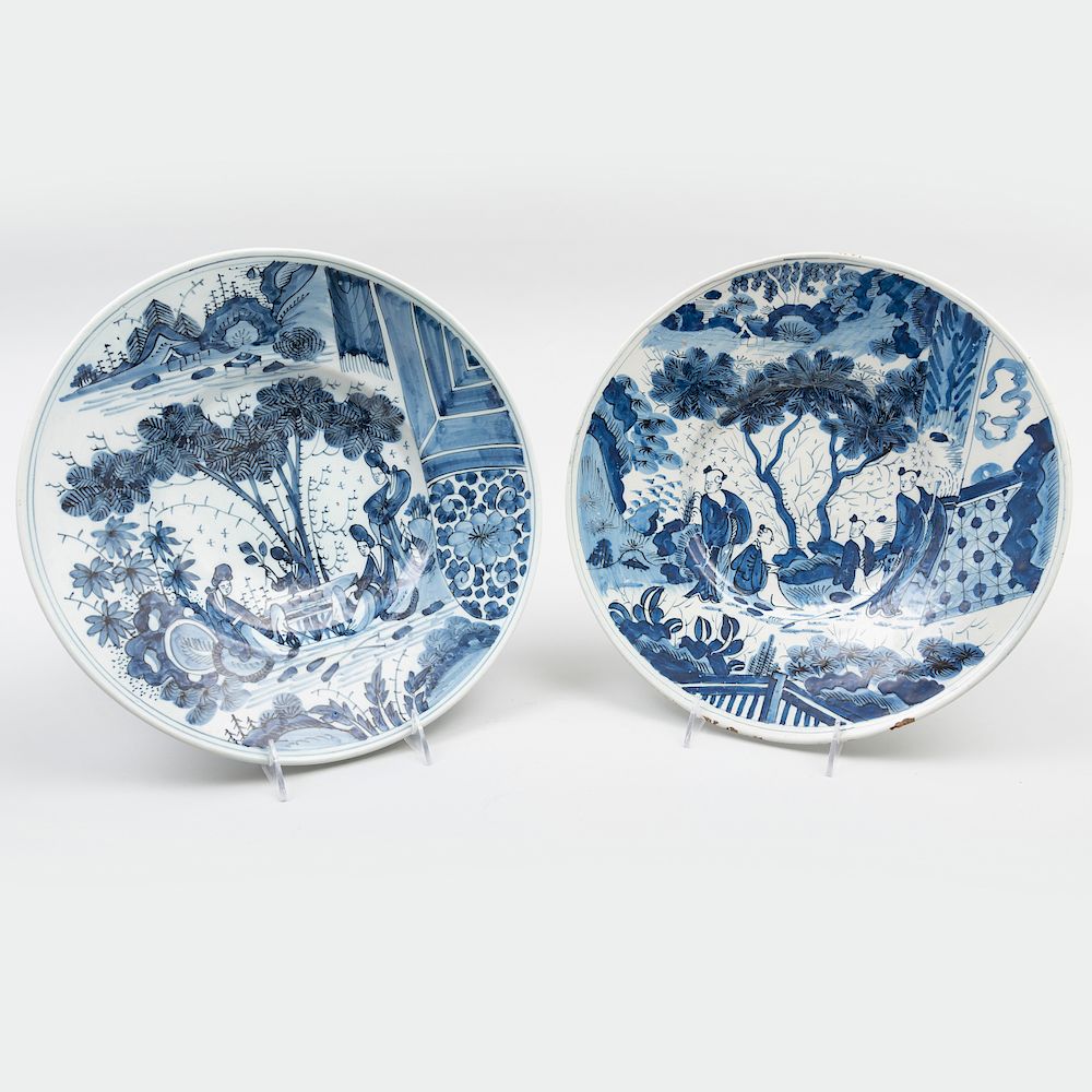 Appraisal: Two Similar Dutch Delft Blue and White Dishes One with