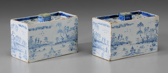 Appraisal: Pair Delft Flower Bricks English mid th century rectangular construction