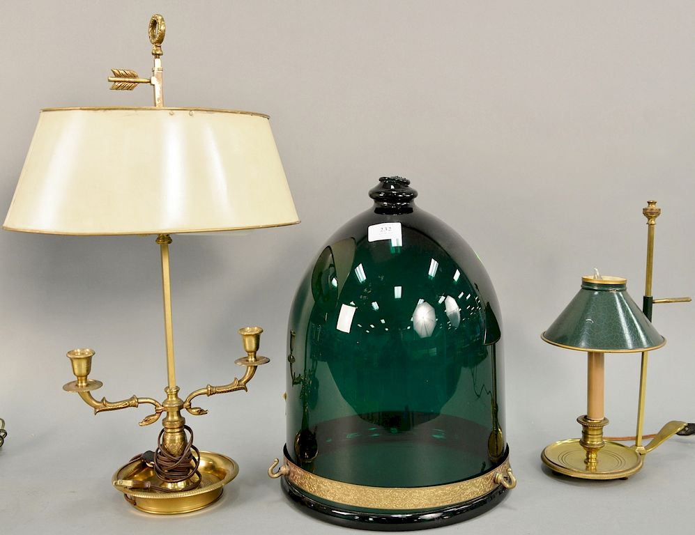 Appraisal: Three piece group to include green glass hanging bell shade