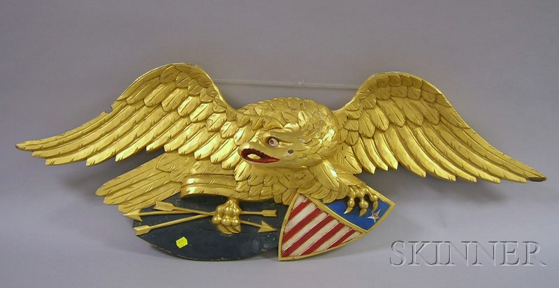 Appraisal: Giltwood Carved Pine American Eagle and Shield Plaque wd in