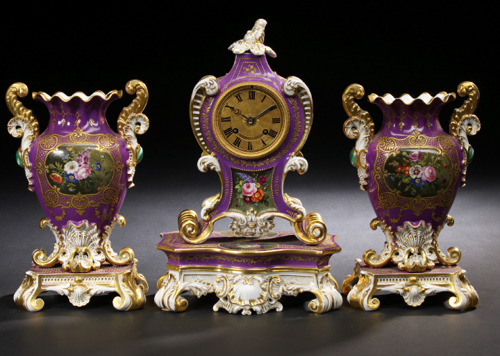 Appraisal: Fine and Rare Jacob Petit Paris Lavender Fonce-Ground Porcelain Three-Piece