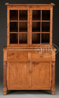 Appraisal: SOUTHERN EMPIRE STEPBACK TIGER MAPLE CUPBOARD Second quarter th century