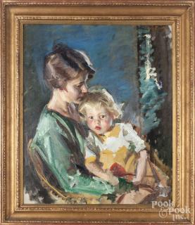 Appraisal: Oil on canvas portrait of a mother and child signed