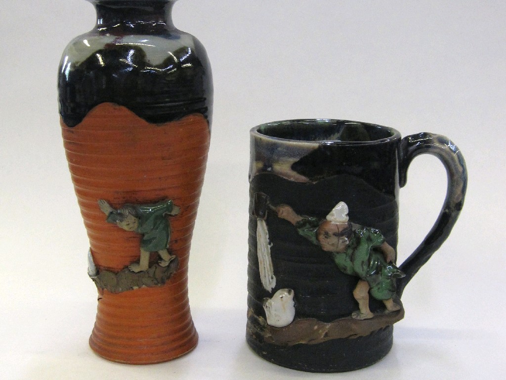 Appraisal: Japanese sumida pottery vase and a mug