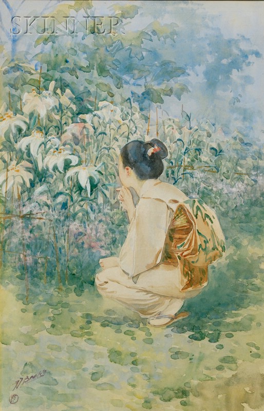 Appraisal: Yamada Baske Japanese American - Woman in the Garden Signed