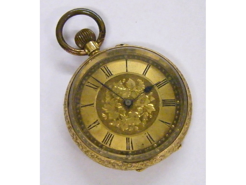 Appraisal: Swiss k cylinder engraved fob watch with a gilt dial