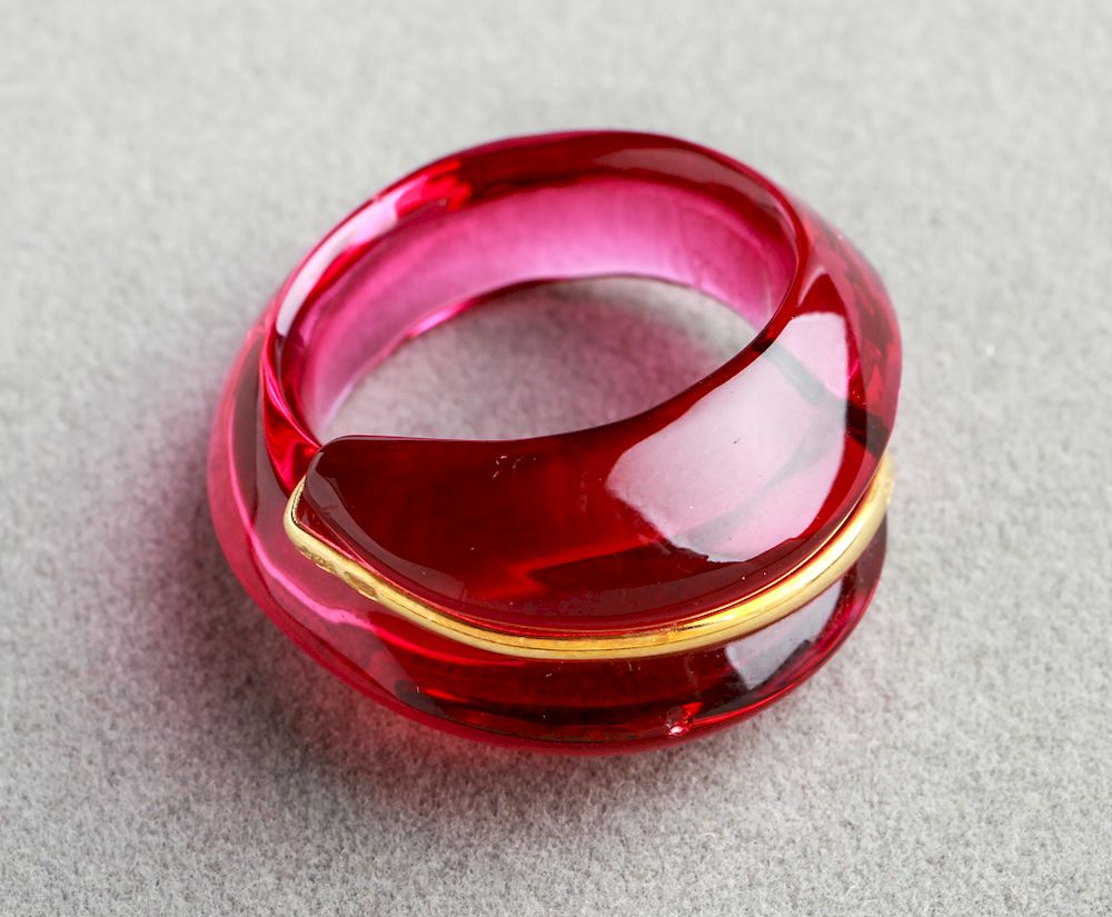 Appraisal: K Gold Wire Baccarat Ruby-Colored Crystal Ring K yellow gold