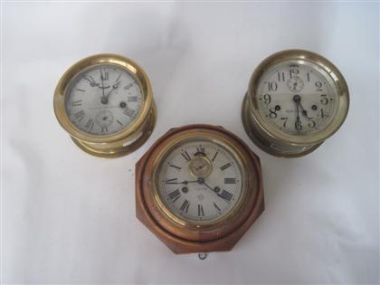 Appraisal: Three American brass and oak ships' clocks early th century