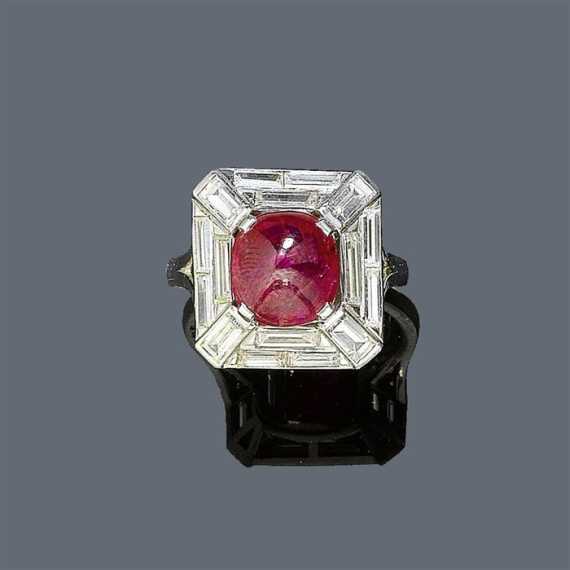 Appraisal: RUBY AND DIAMOND RING ca Platinum Elegant fancy ring the