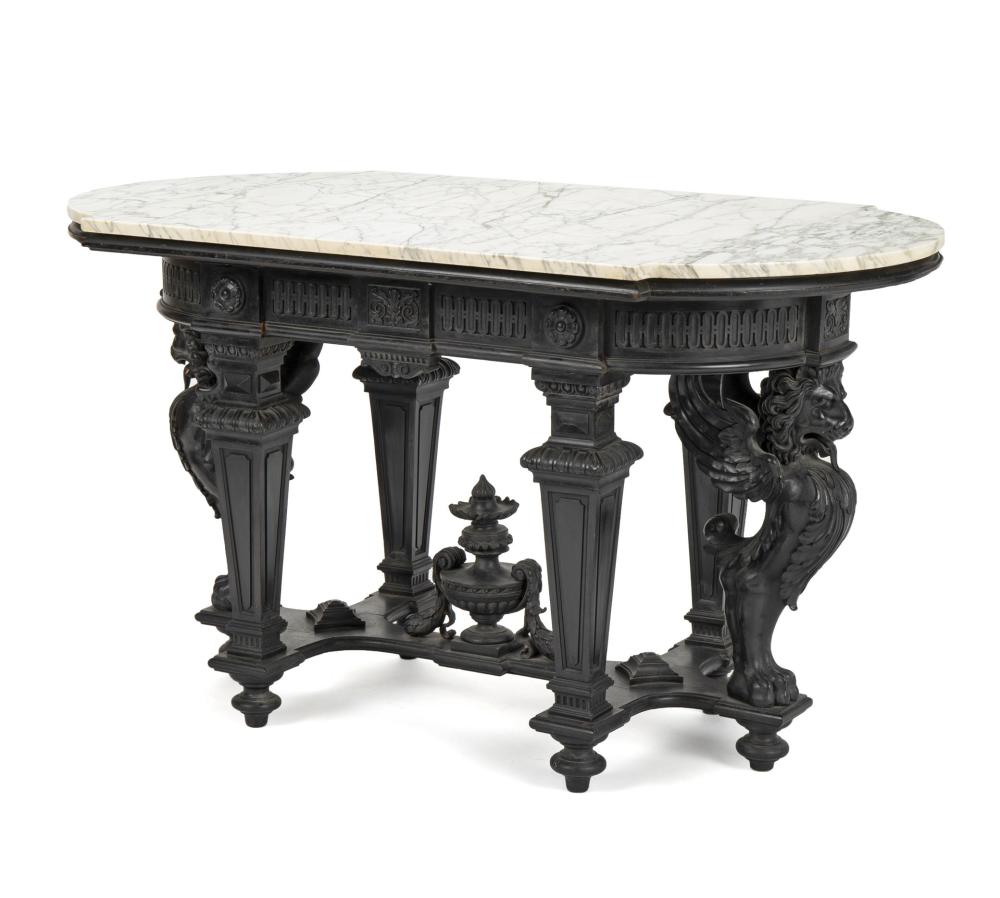 Appraisal: An ebonized wood library table Fourth-quarter th Century Possibly by