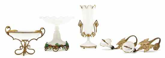 Appraisal: A Collection of Gilt Metal Mounted Opaline Glass Articles comprising