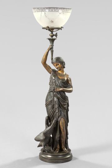 Appraisal: Large Napoleon III Double-Patinated Spelter Figural Lamp third quarter th