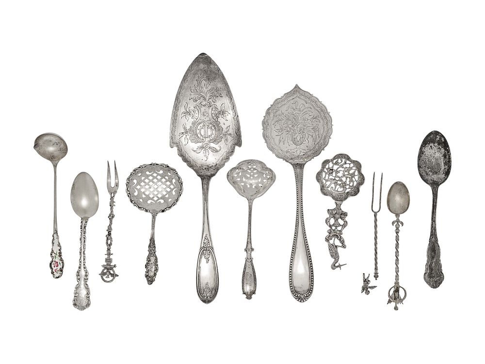 Appraisal: A Group of Silver and Silver-Plate Flatware Articles A Group