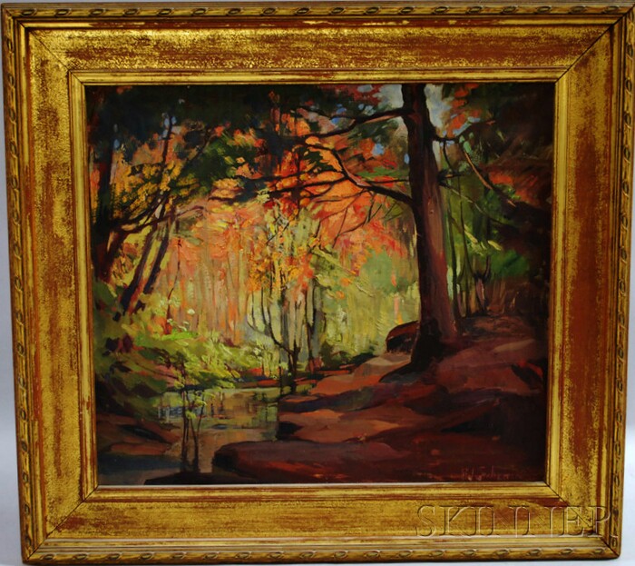 Appraisal: Framed Oil on Canvas Landscape of a Forest Pond signed