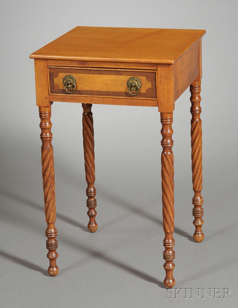 Appraisal: Federal Maple Carved and Inlaid One-drawer Stand possibly Vermont c