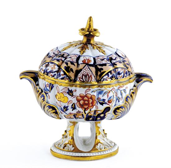 Appraisal: Unusual English ironstone covered tureen th century gilt floral finial