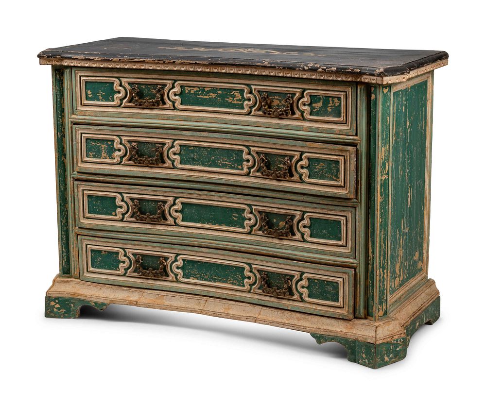 Appraisal: An Italian Green-Painted Chest of Drawers An Italian Green-Painted Chest