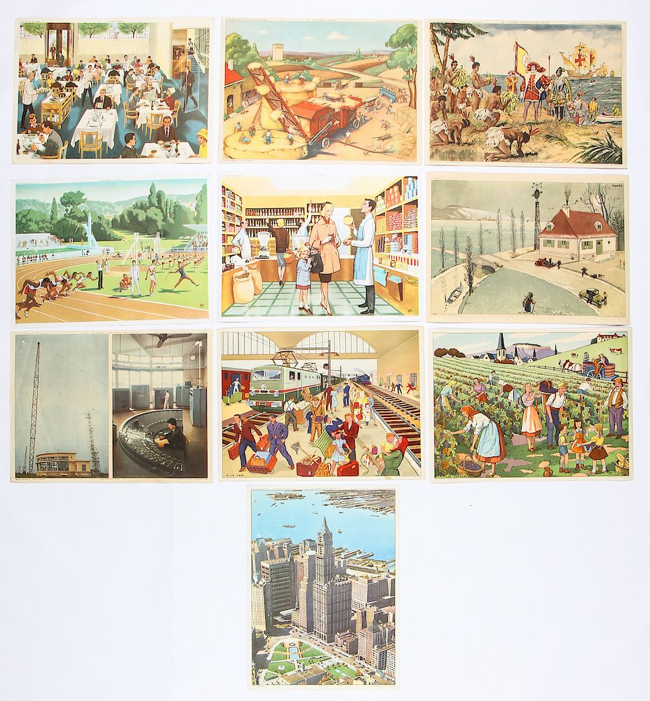 Appraisal: Vintage Double-Sided School Posters Vintage Double-Sided School Posters Editions Rossignol